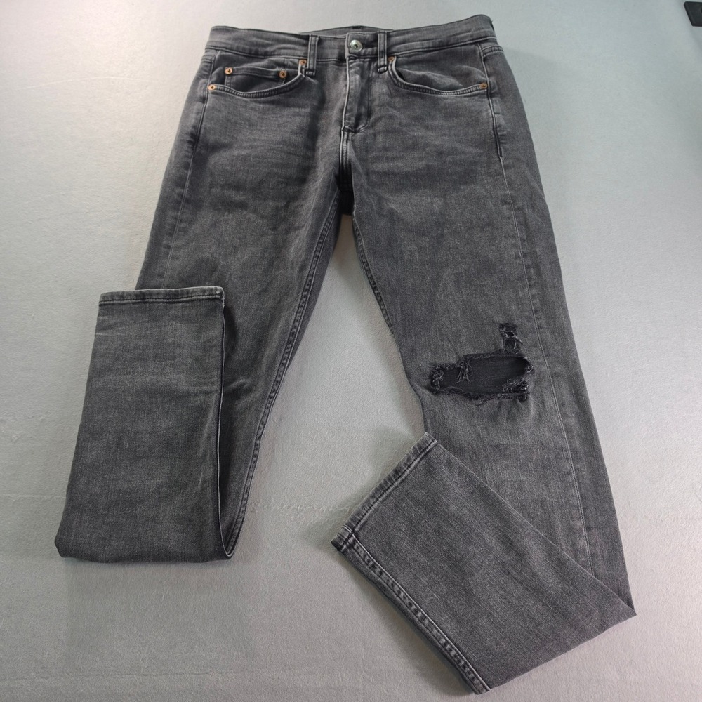 Rag & Bone Fit 1 Skinny Jeans Mens 31x32 Wolcott Distressed Faded Black Denim
